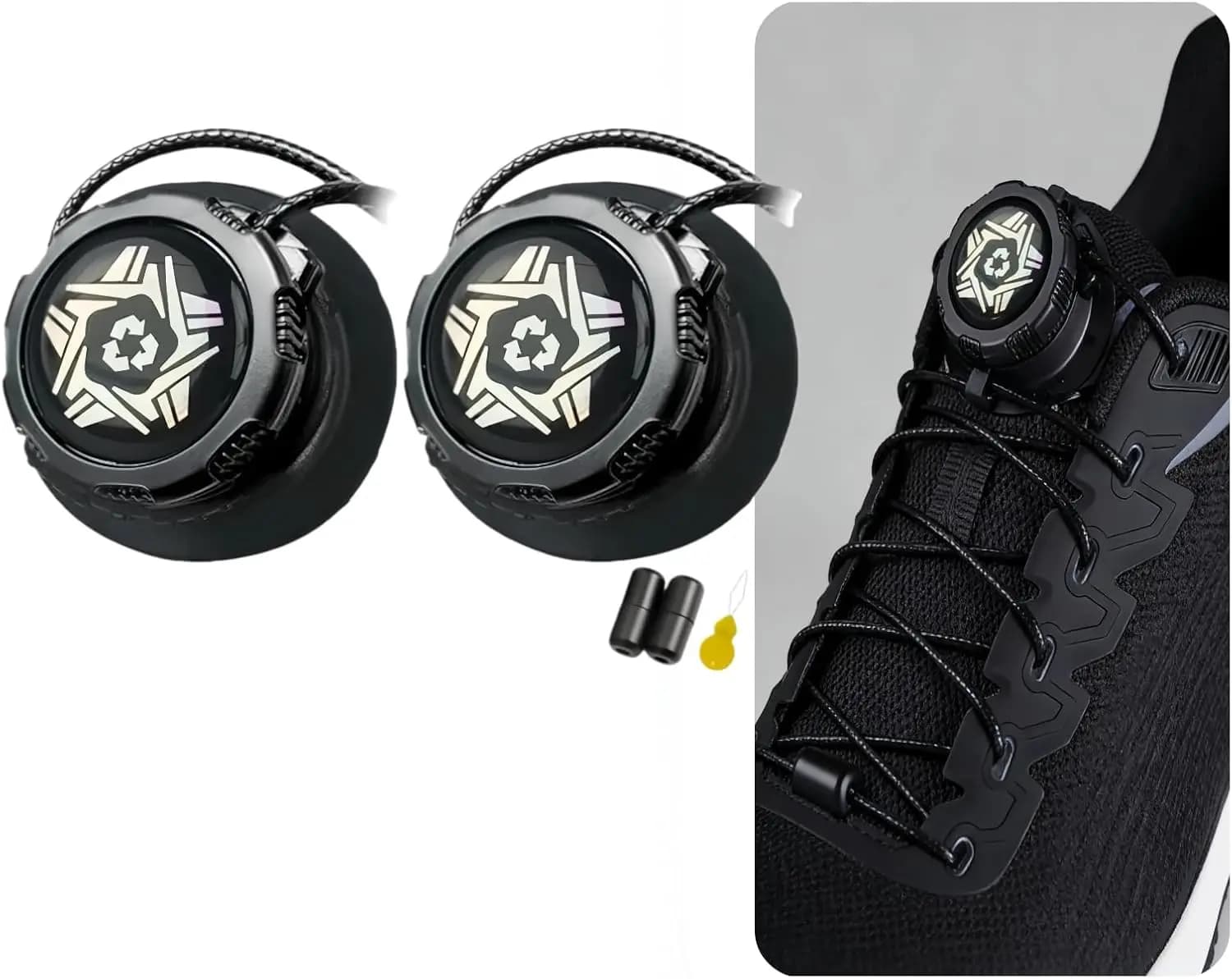 Lucchetto per lacci senza nodo per tutte le scarpe, testato con migliaia di torsioni/tiranti, in PC e alluminio, per adulti/bambini, confezione da 2, nero