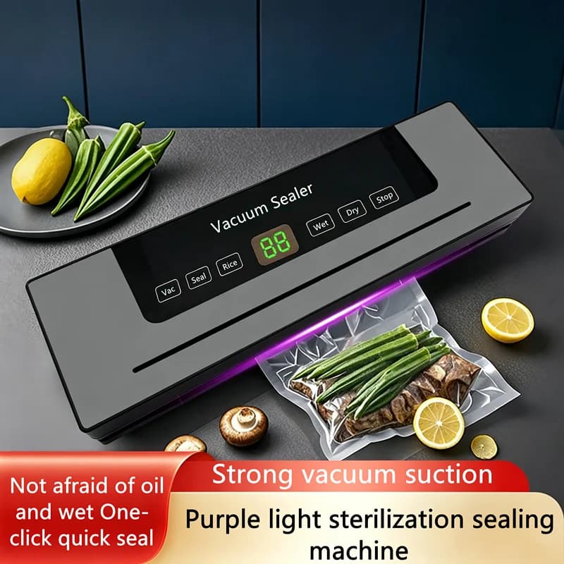 Macchina per sottovuoto elettrica all-in-one con pulsante touch, per conservazione alimenti, con taglierina integrata, per alimenti secchi/umidi, per cucina.