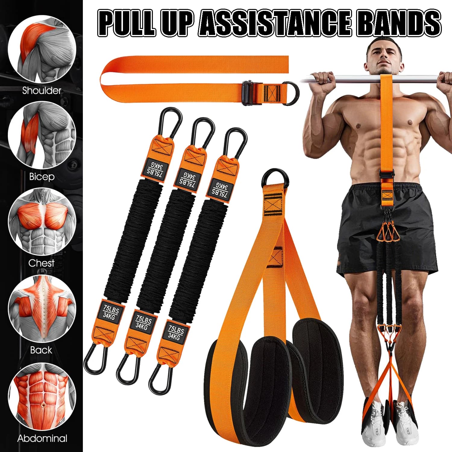 Pull Up Assistance Bands with Fabric Feet/Knee Rest Heavy Duty Resistance Band for Pull Up Bar Assist for Strength Training