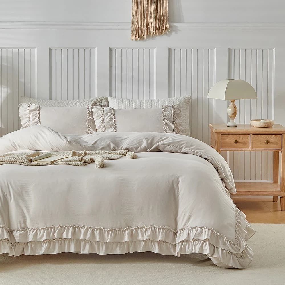 Twin Full Queen King Bedding Set Size 135x200 Nordic Cover 240x220 Double bed linen in lace with single volant 200x200