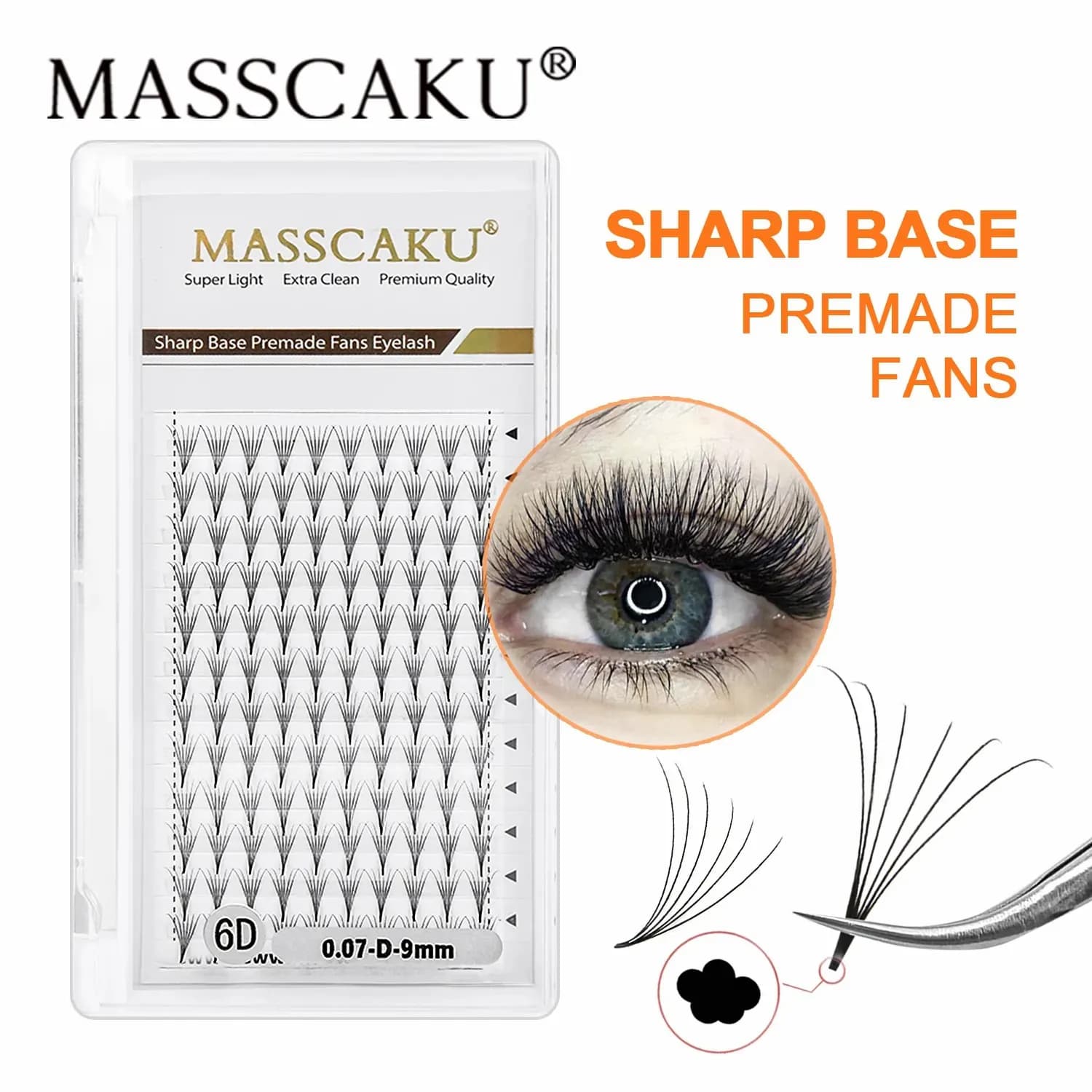 MASSCAKU Sharp Base 6D 8D 10D 12D 20D Nature Soft Faux mink Individual eyelashes Pre-packed volume fans Supplies for eyelash extension