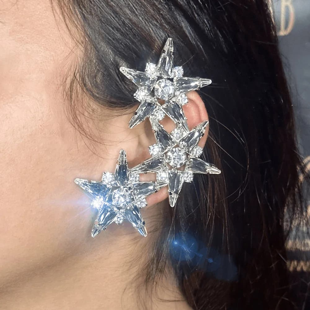 Stonefans Clip per orecchie con stella a cinque punte senza piercing Accessori per costumi da ballo Moda 2025 Orecchini Gioielli Polsino per orecchie da sposa