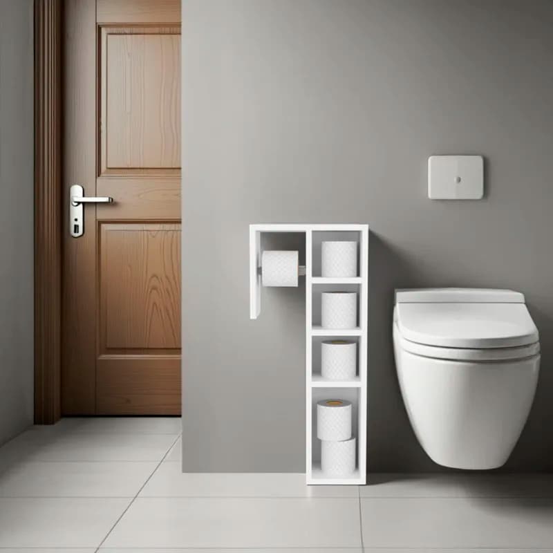 Ranch, Porta carta igienica con 3 ripiani aperti, Organizer compatto per il bagno, Bianco