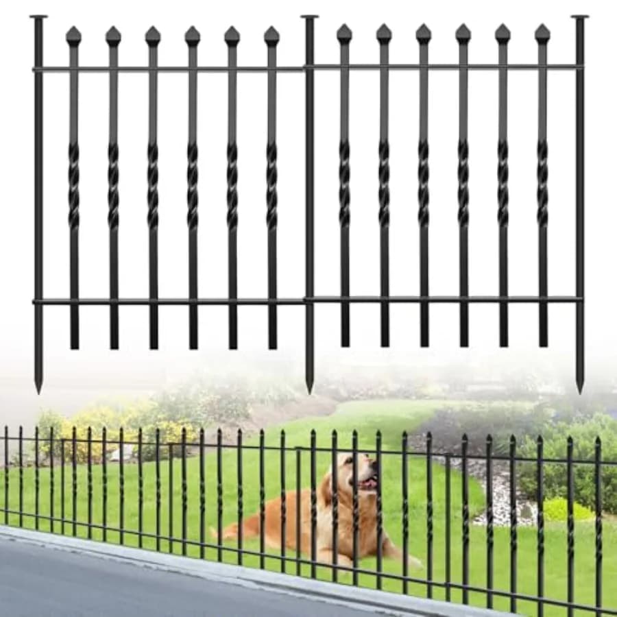 Recinzione Decorativa da Giardino a 12 Pannelli, 60 cm (H) x 7,3 m (L), Robusta, per Cani, in Metallo Antiruggine, Tubo Quadrato, Senza Scavo