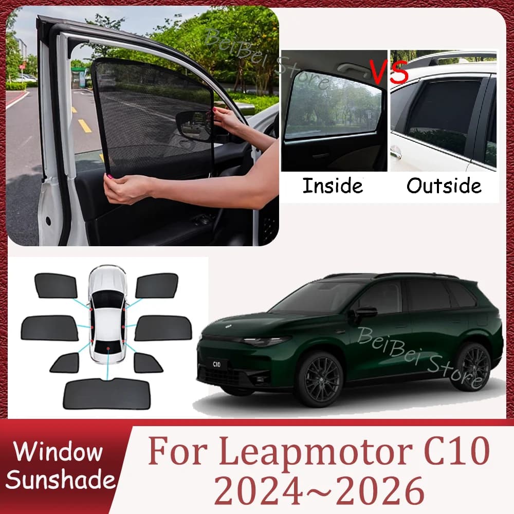 For Leapmotor C10 2024~2026 2025 Car Magnetic Mesh Privacy Sunshade Side Window Sun Shade Protection Interior Accessories