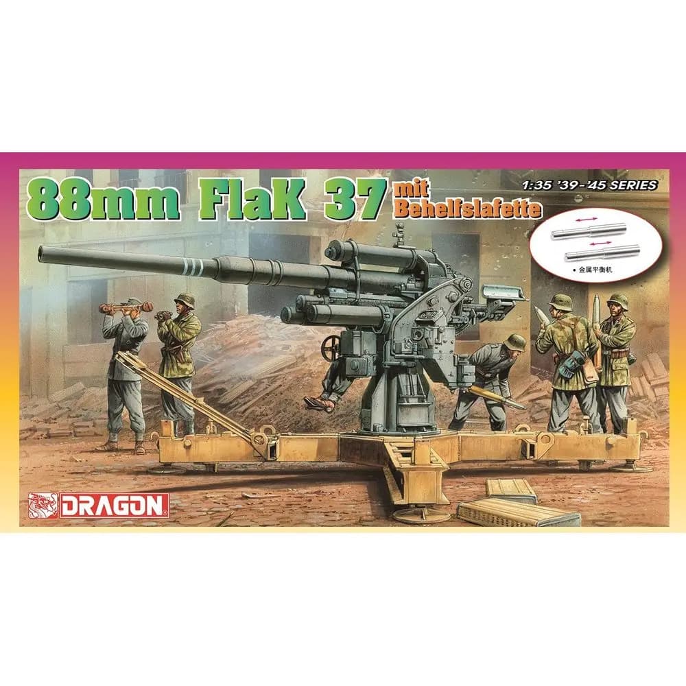 DRAGON 6523 1/35 Tedesco 88mm FLAK37 mit Behelfslafette - Kit modello in scala
