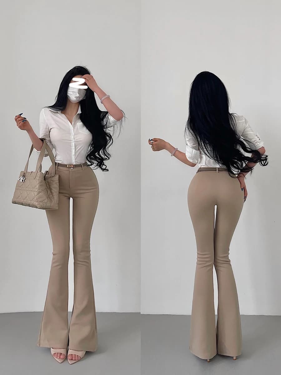 Pantaloni a Zampa d'Elefante a Vita Alta Stile Coreano, Lunghi con Effetto Allungamento Gambe, Casual con Cintura, Estetica 'Day Old Money' per Ragazze Giovani