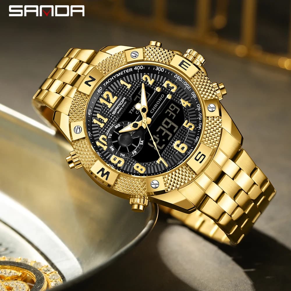 SANDA 3308 Orologio al quarzo da uomo di moda Orologio sportivo militare impermeabile Orologio digitale Orologio al quarzo Relogios da uomo