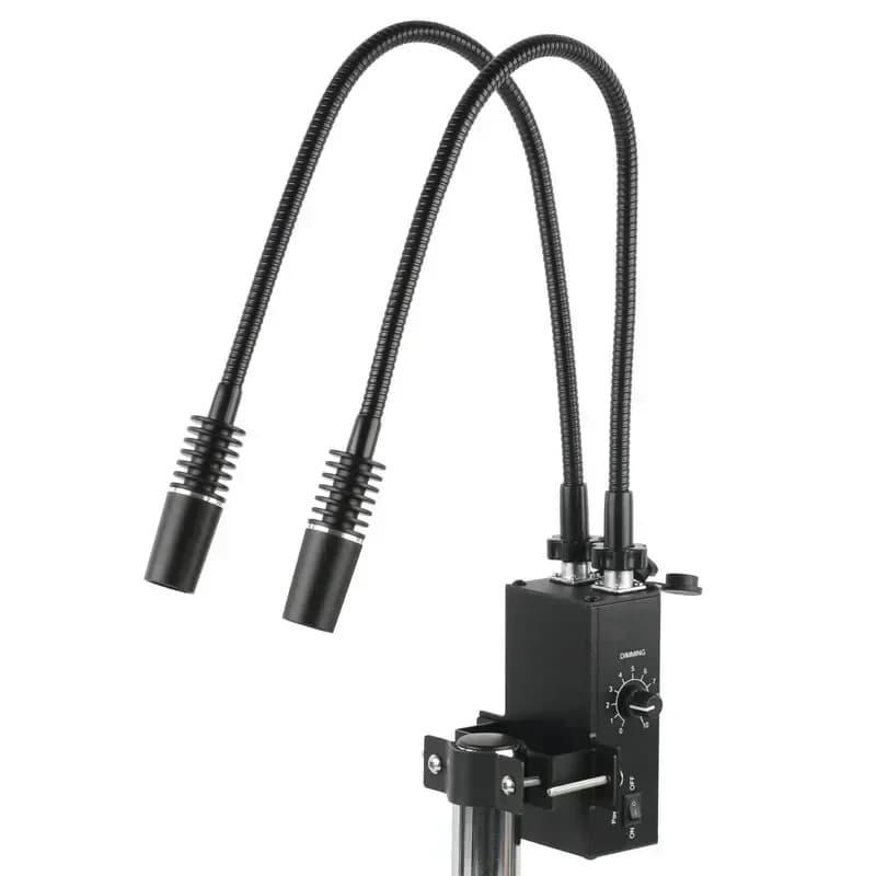 Illuminatore per microscopio industriale con doppia luce a collo di cigno a LED da 6 W 6500 K per microscopio stereo