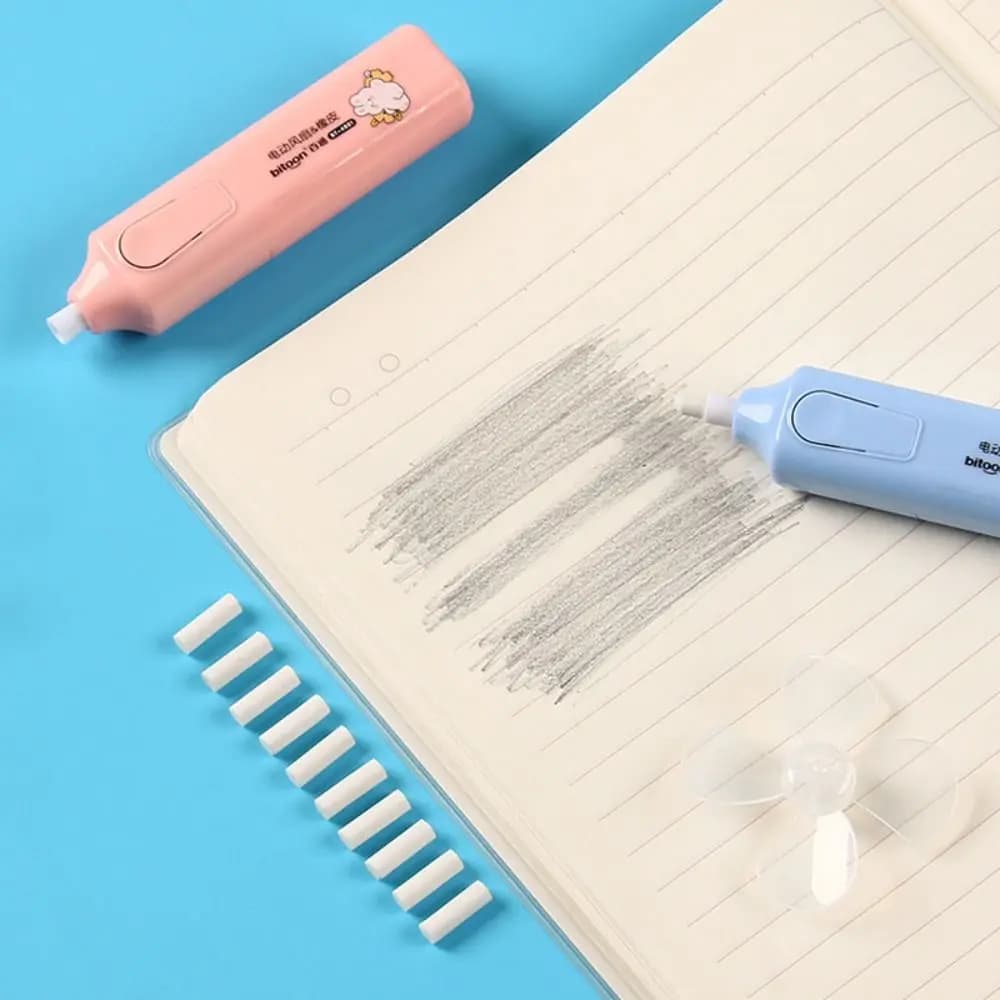 Cartoon Animals Electric Eraser & Fan Refills Less Rubber Core Replacement Pencil Rubber Debris Traceless Pencil Wiping Tool