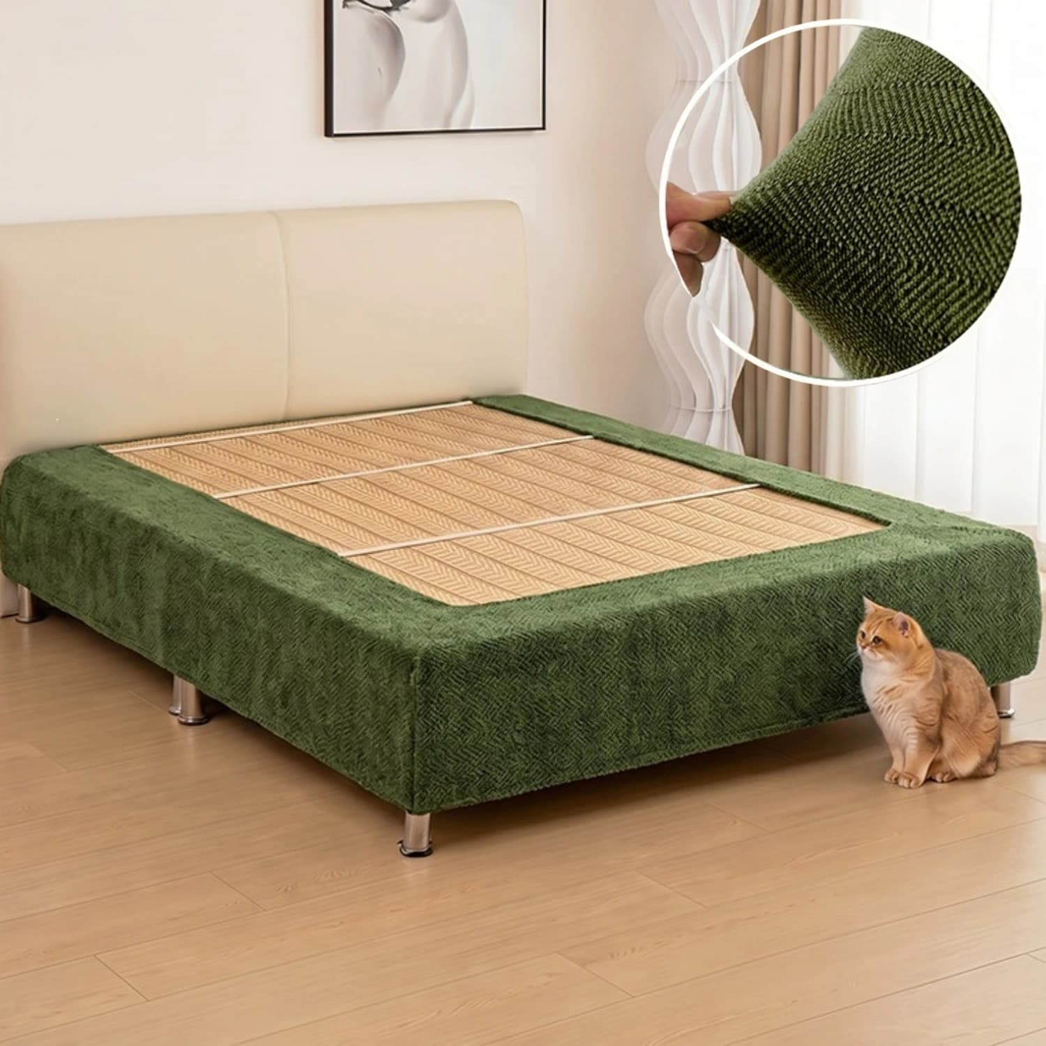 Box Spring Cover Bed Skirt with Elastic bandage Thicken Chenille Linen-like Material Alternates for Bed Skirt Non-slip Dustproof