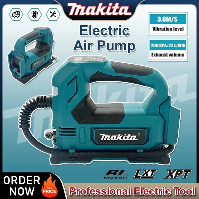 18V Wireless Makita Portable Air Compressor, Battery Electric Inflator for Car Tires, Bicycles and Balloons