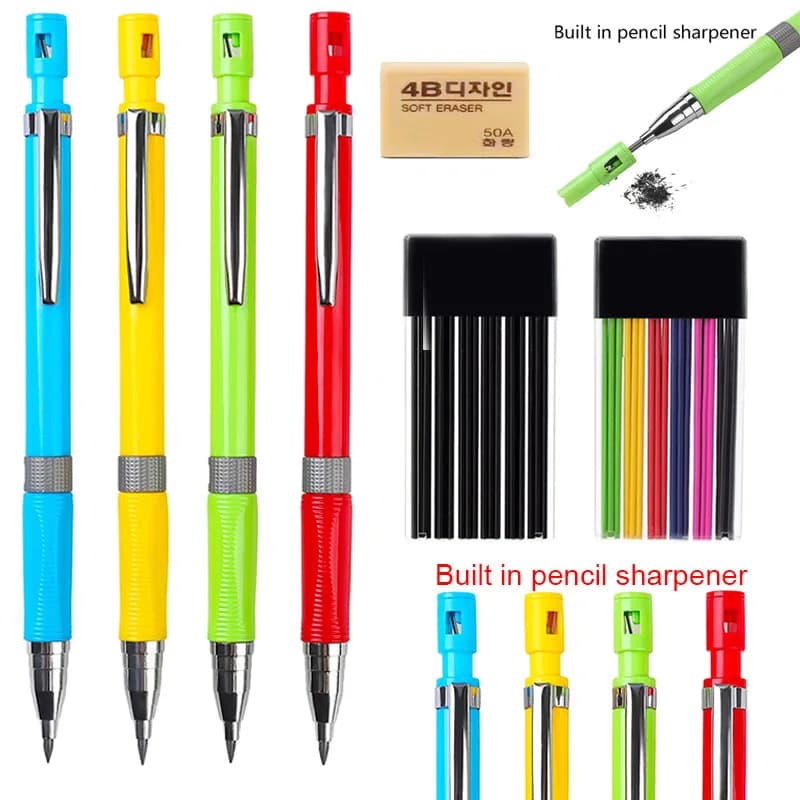 2.0mm Mechanical Pencil Set With Built in Pencil Sharpener, Automatic Pencil Lead Filling for Office School Writing Sketching