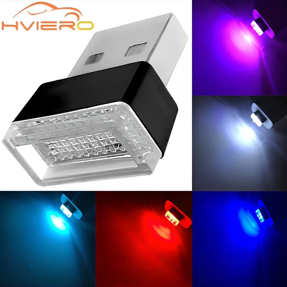 4 pezzi per auto Mini USB LED Atmosfera Lampade decorative Illuminazione di emergenza Blu e rosso Viola Bianco Luci interne Spina portatile per PC