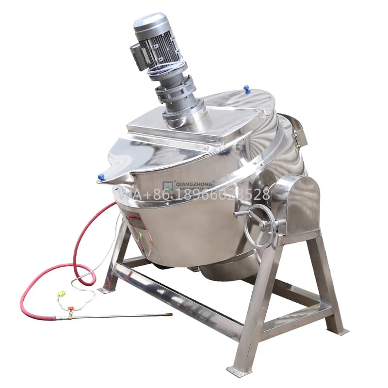 Kettle for jacket with cooking mixer with stirrer Industrial cooking kettle with 100 liters steam/gas/electric coating