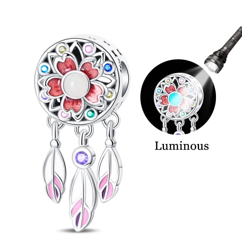 Luxury 925 Sterling Silver Dream Catcher Cherry Blossom Charms Bead Fit Original Bracelet DIY Women Dating Jewelry