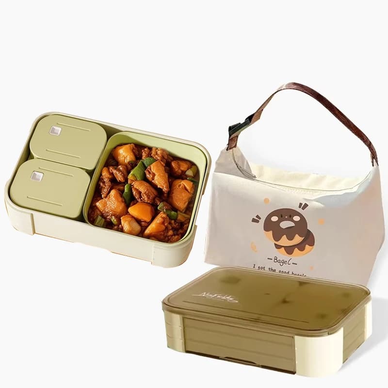 Set portapranzo Bento multiscomparto a prova di perdite ed ecologico, ideale per la preparazione dei pasti, lavoro e pranzo scolastico alla moda