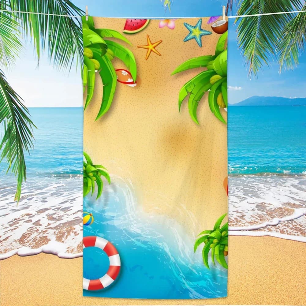 Asciugamano da spiaggia con motivo da spiaggia, stampa digitale sottile in microfibra antisabbia ad asciugatura rapida leggera per nuotare, yoga, viaggi, palestra, regalo