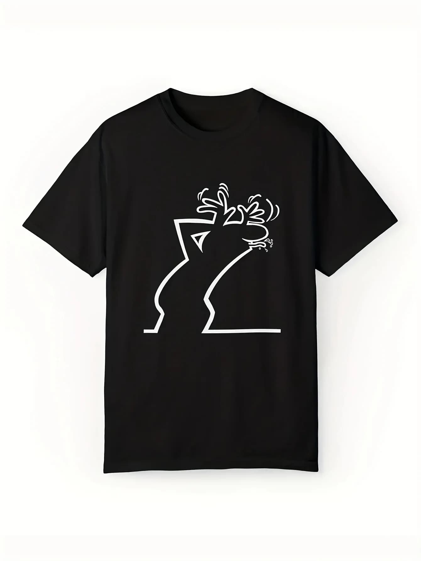 Women's minimalist black t-shirt - Abstract design with white lines, stylish figure, elegant design and unique