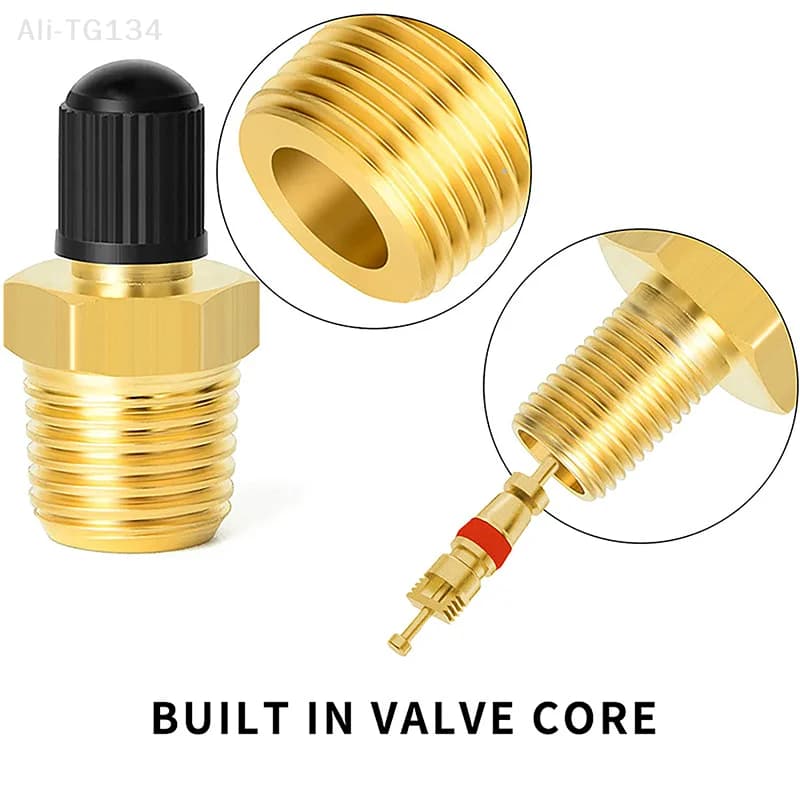 Adattatore per gonfiaggio aria in ottone da 2 pezzi con stelo della valvola all'interno da 1/4 "NPT (M) a valvola Schrader standard (M) connettore per gonfiatore pneumatici SHIDWJ