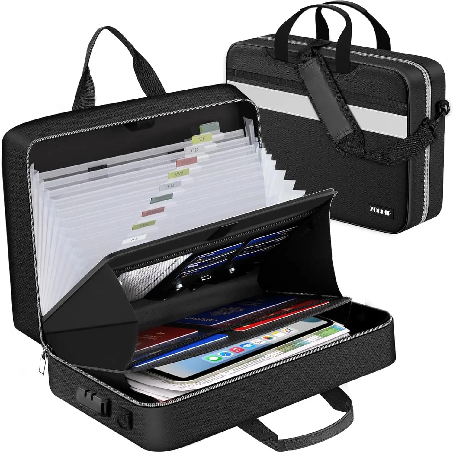 Organizzatore di Documenti Ignifugo a Fisarmonica con Serratura, Cartella Espandibile a 13 Tasche, Archiviazione Portatile Sicura per Formato Letter/Legale