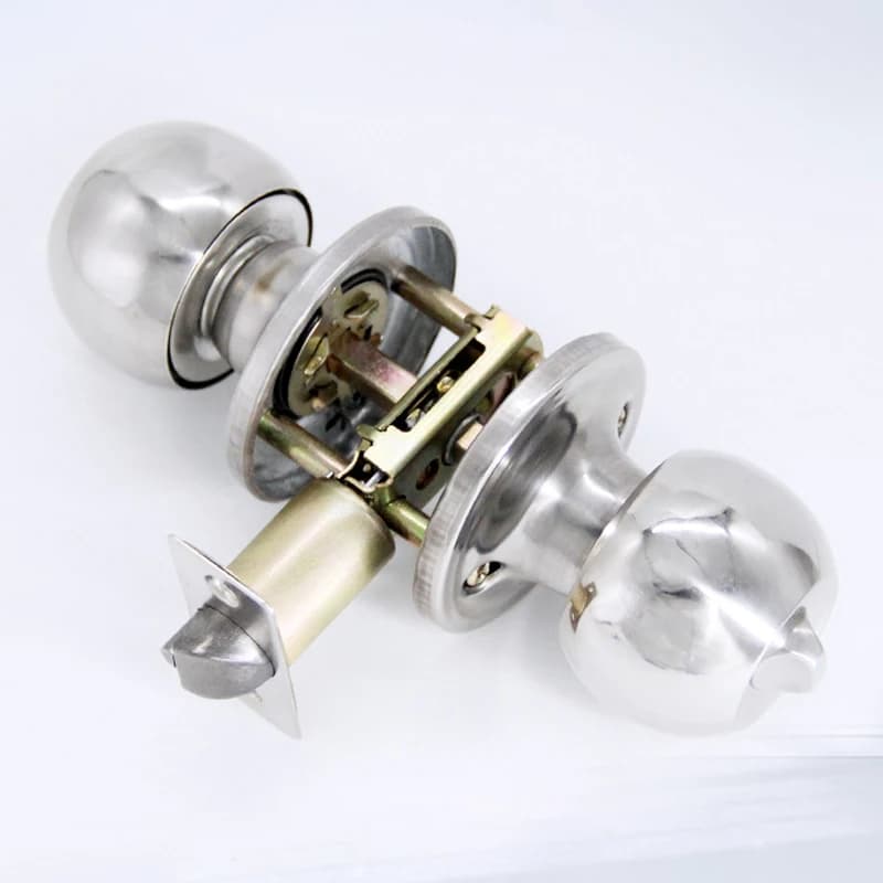 Stainless Steel Round Keyless Bathroom Door Handle With Lock And Keys Knobs Room Accessories Metal Rotation For Bedrooms Knobset