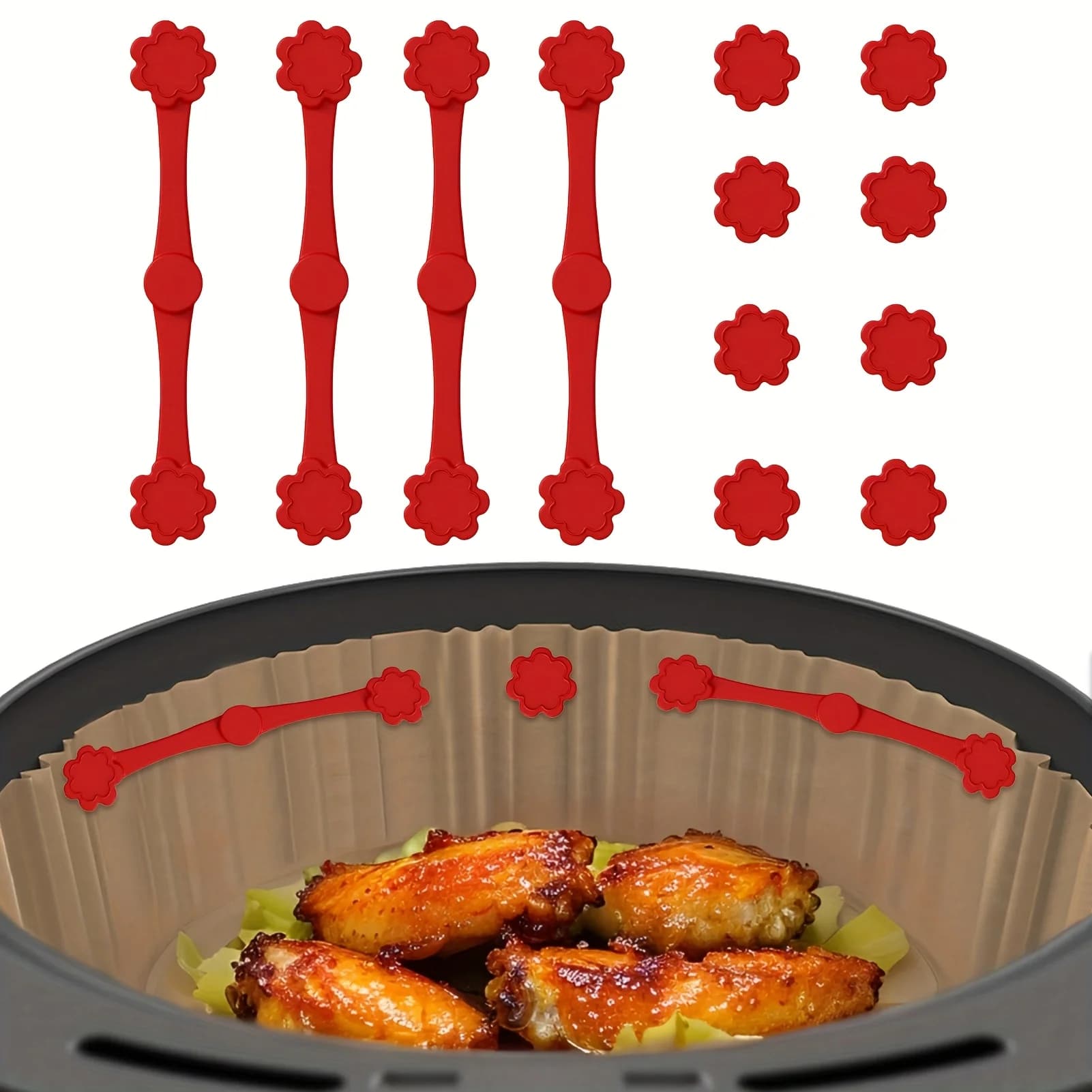 2 set di magneti in silicone per friggitrici ad aria: design a piccoli fiori, adatti a tutte le friggitrici ad aria con manici rossi, dispositivo di sicurezza salvaspazio