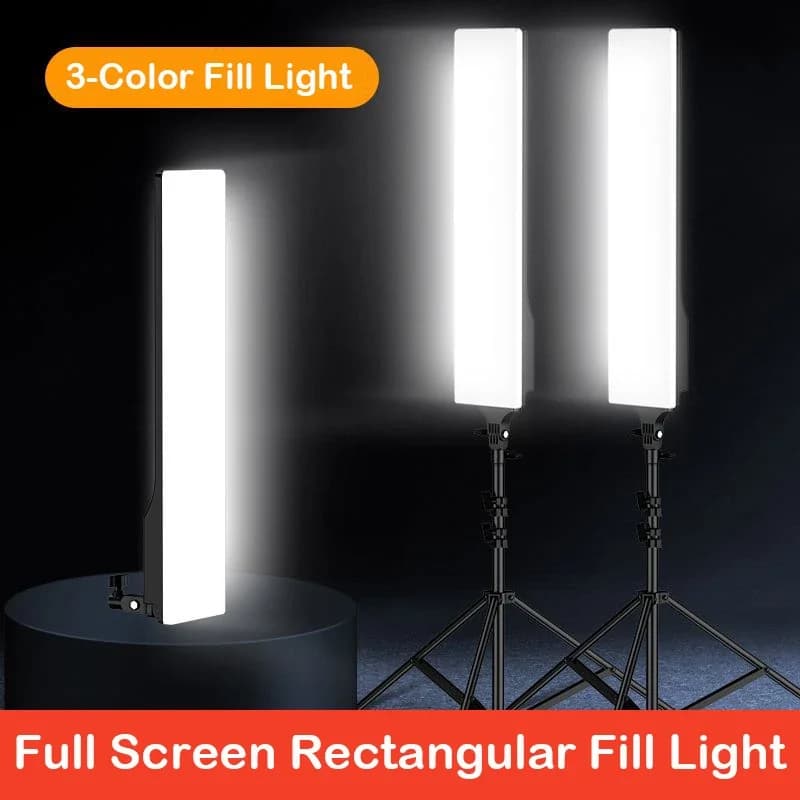 Pannello luminoso rettangolare per studio fotografico a LED 3000K-6500K Lampada di riempimento video con supporto per treppiede Braccio lungo per illuminazione fotografica dal vivo