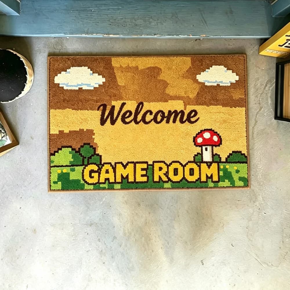 Custom Gaming Floor Mat Non Slip Personalized Player Decor Gamepad Element Print For Gaming Room Area Rug Gift For Friend Gamer
