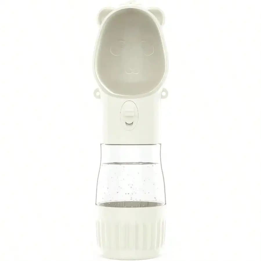Borraccia Portatile per Cani con Contenitore Cibo - Dispenser Acqua da Viaggio 2 in 1 per Cuccioli con Tracolla e Cinghia - Anti-perdita, Accessorio Estetico per Passeggiate con il Cane per Escursioni (Bianco)