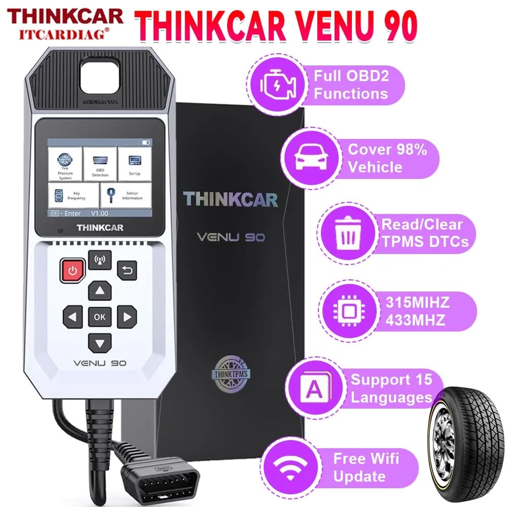 THINKCAR VENU 90 Strumento di diagnosi della pressione dei pneumatici per auto, strumento di attivazione TPMS per sensori Thinkcar S3 a 315MHz e 433MHz per ThinkTool Pro 689