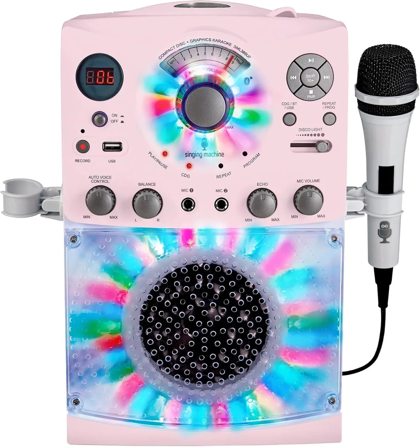 Portable Karaoke Machine for Adults & Kids, Wired Microphone, Rose Gold/Frosted Pink, Built-in Karaoke Speaker with Bluetooth & LED Disco Lights, Supports CD+G & USB