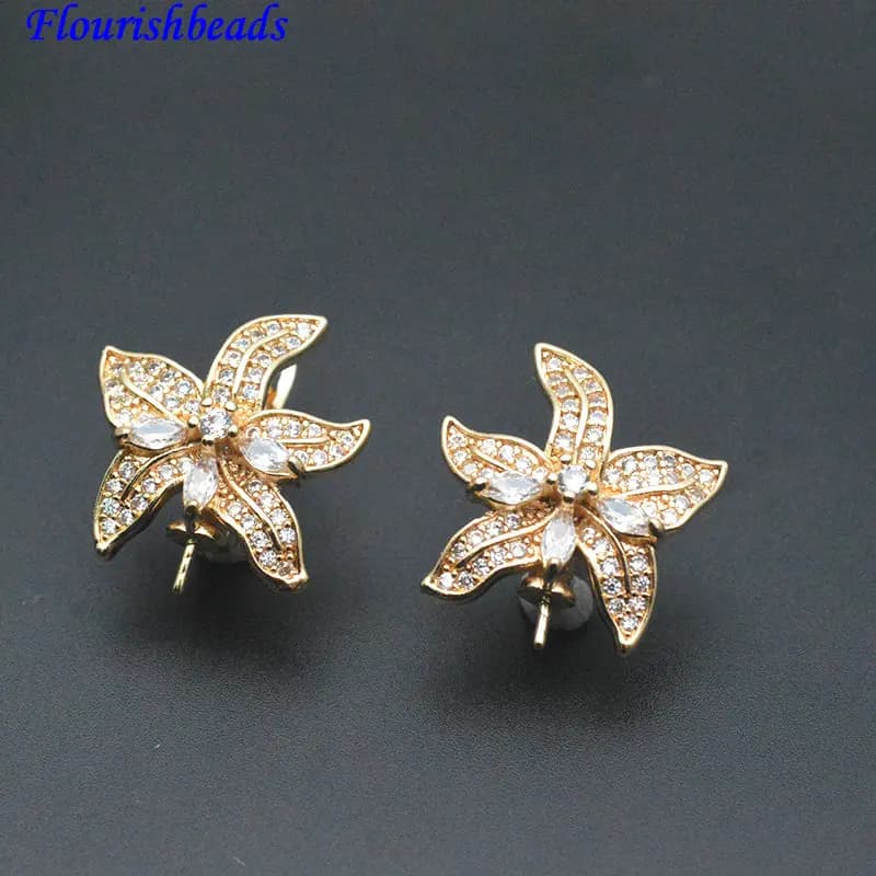 30pc Pin Style CZ Flower shaped paved Leverback Earring Hook Chains Jewelry Results wholesale