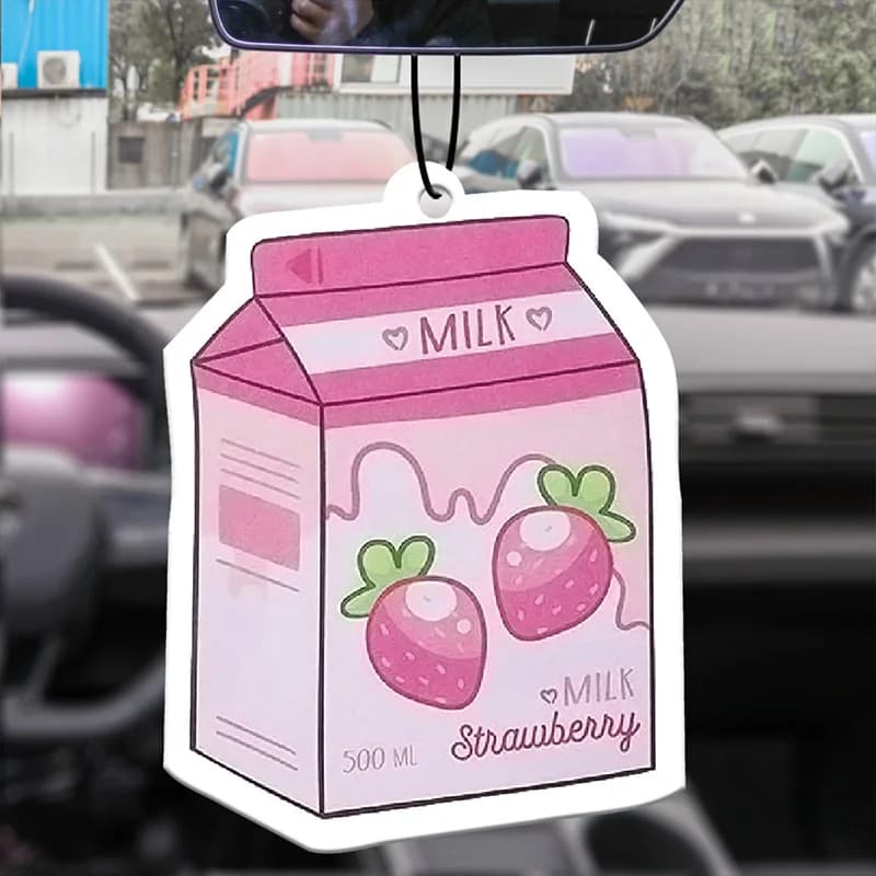 Auto aromatherapy deodorant scent for Japanese cartoon environments Anime mirror retrovisore fragranza pendant intake of air milk strawberry pink