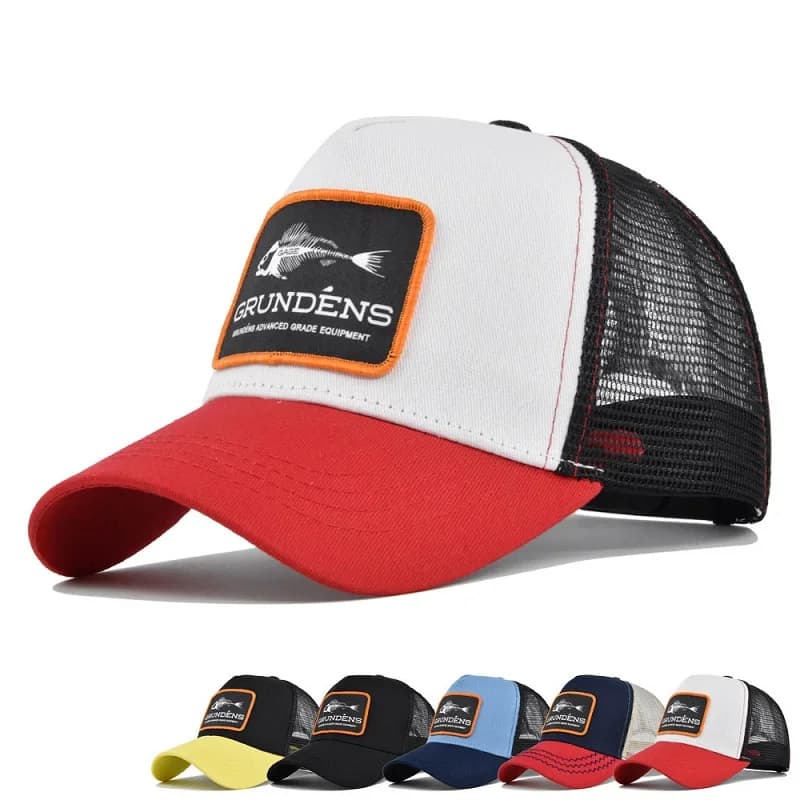 Berretti da baseball ricamati con lische di pesce moda Uomo Donna Cappelli da pesca Snapback Cappello da sole in rete Primavera Autunno Berretto aderente Hip Hop all'aperto