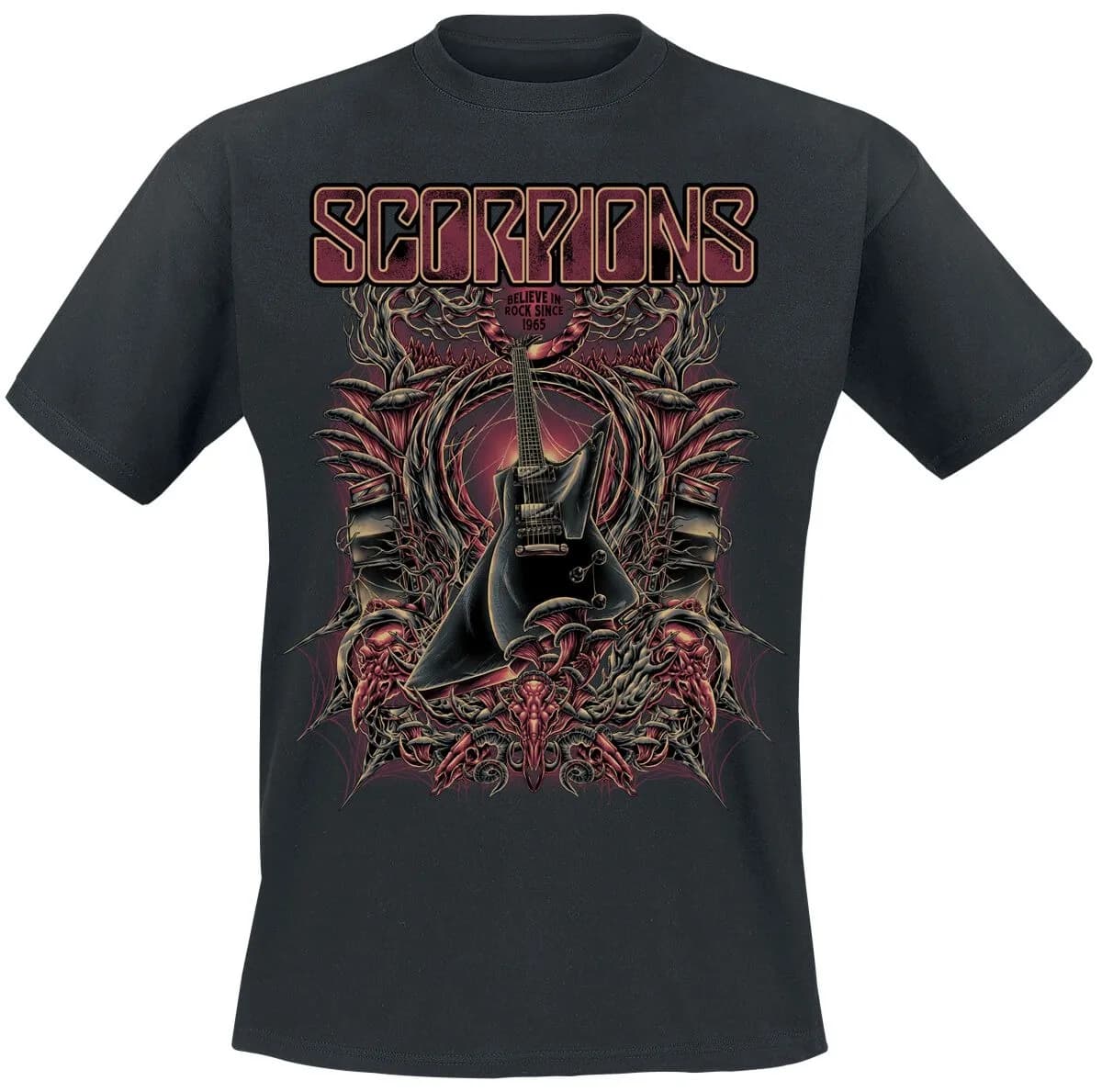 T-shirt in cotone con stampa Dark Art di Scorpions V Guitar, streetwear hard rock, unisex, girocollo, manica corta