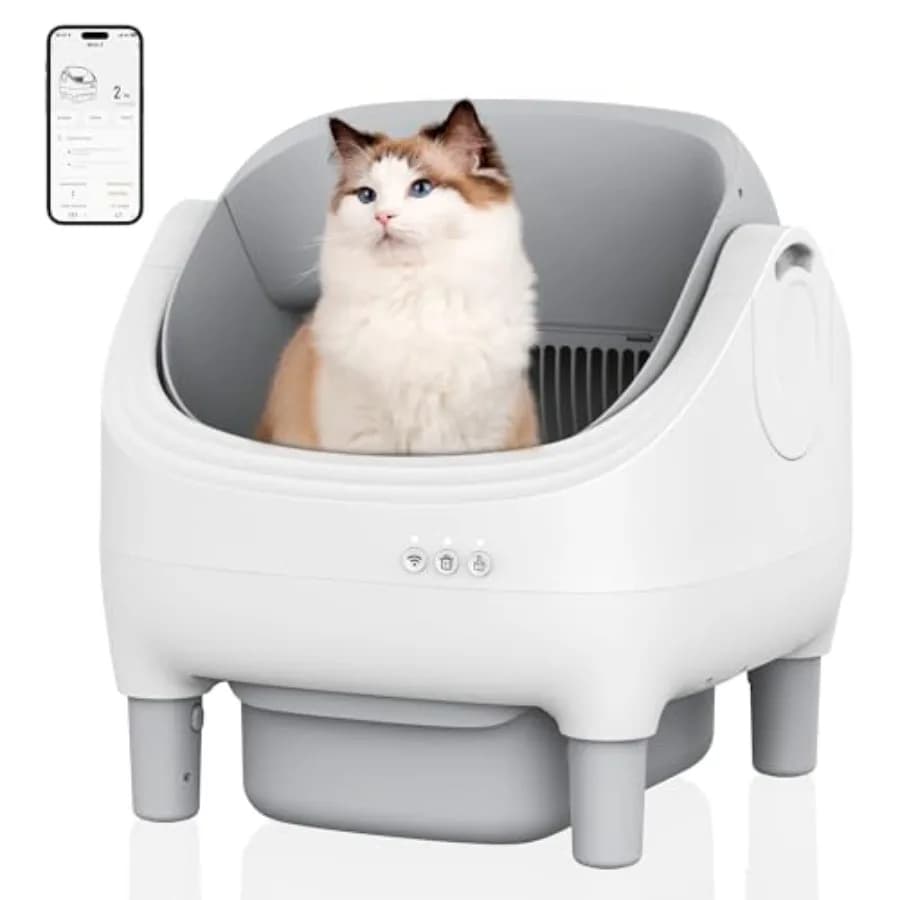 Lettiera per Gatti Autopulente con Controllo tramite App, Lettiera Automatica a Coperchio Aperto per Gatti Grandi Multipli, Contenitore per Rifiuti Sigillato da 10,5L, Sicura
