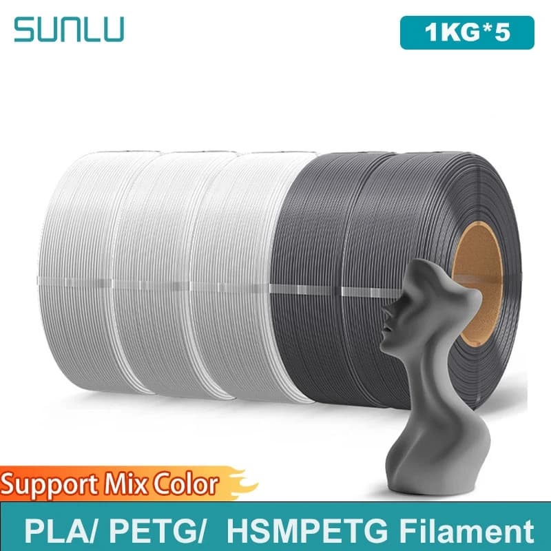 SUNLU 5KG PLA/PETG/ High Speed Matte PETG Filament 1.75mm 1KG Without Tray 3D Printer Filament for 3D Printer，Refll Filament