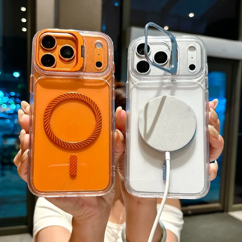 New Transparent Acrylic Metal Lens Holder Phone Case for iPhone 18 17 13 12 Pro Max 16 15 14 Plus for Magsafe Magnetic Cover