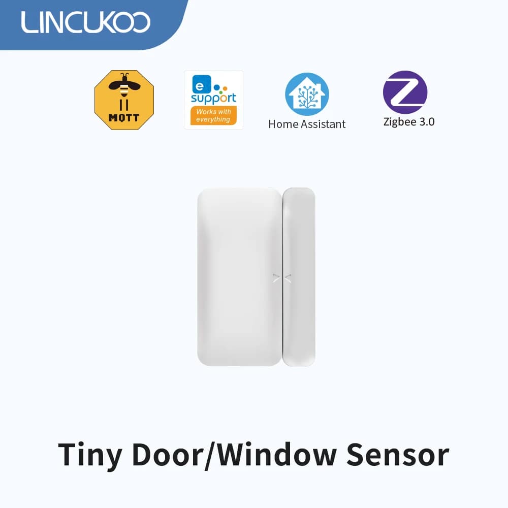 Lincukoo Smart ZigBee3.0 Piccolo sensore per porte/finestre Allarme wireless per porte aperte e chiuse per Zigbee2MQTT Assistente domestico o Ewelink