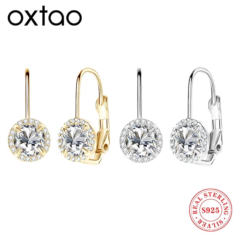 OXTAO Huggie Hoop Earrings 100% real silver 925 from 6.5 mm Clip Earrings with moissanite complete with gift of 14K gold plated jewelry certified