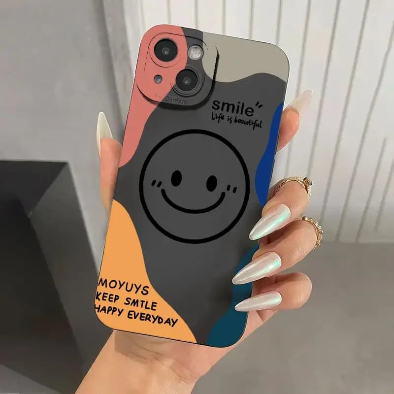 Per IPhone 16 Pro Max 15 14Plus 13 12 11 Cartoon Luxury Smile Face Custodia per telefono Custodia protettiva per telefono in TPU morbido antiscivolo