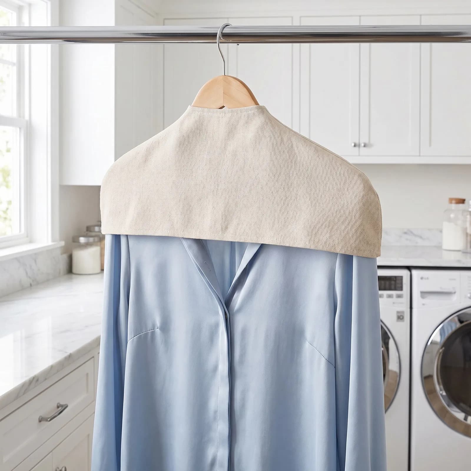 4Pcs Cotton Blend Linen Hanger Cover Soft Skin-Friendly Dustproof Anti-Slip Shoulder Wrap for Delicate Clothes Boutique Retail