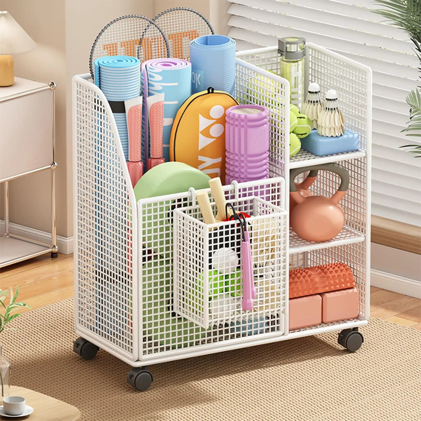 Support for Iron Yoga Mats, Home Gym Equipment Stand, Manubri Door, Yoga Mats, Foam Rollers, Multifunction Organizer