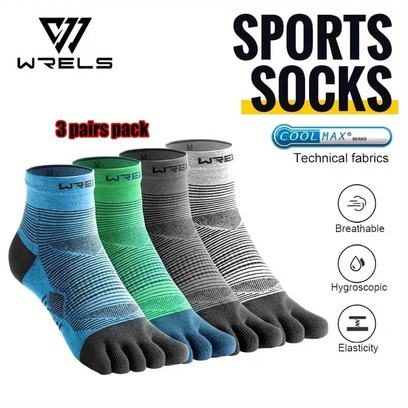 WRELS 1/3 paia di calzini con punta COOLMAX Calzini a cinque dita Atletica Corsa Grip Asciugatura rapida Traspirante Prestazioni Calzini sportivi a 5 dita