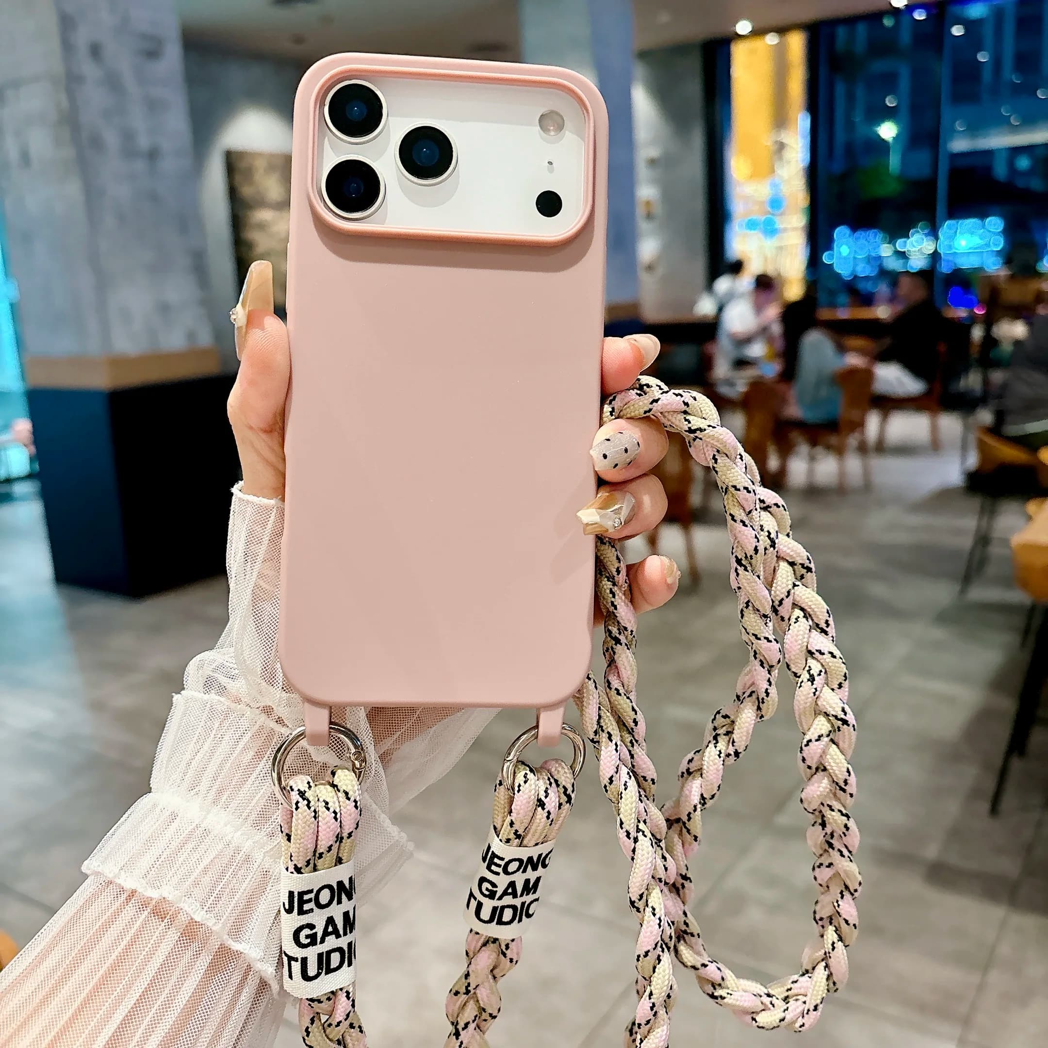 Custodia per telefono in corda intrecciata colorata e satinata per iPhone 13 12 11 Pro Xs Max Mini XR X 7 8 Plus SE2022 2020 con protezione anti-caduta