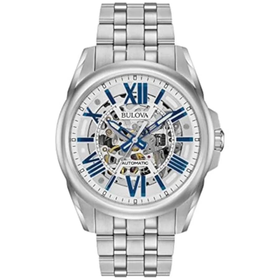 Bulova Men's Classic Sutton 3-Hand 21-Jewel Automatic Watch, 42 Hour Power Reserve, Skeleton Dial, Luminous Hands, 100M Water R