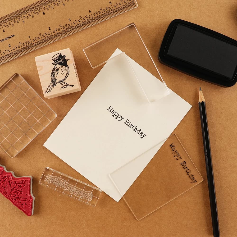 Blocco quadrato e acrilico Piccolo kit posizionatore timbro acrilico trasparente Strumento di posizionamento timbro in legno per strumento fatto a mano per scrapbooking