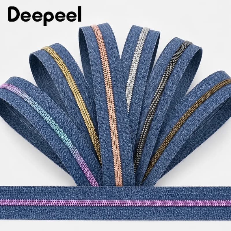 2/5/10Meters 5# Denim Nylon Zipper Tape Metallic Coil Roll Closure for Backpacks Jackets Handbags Garment Sewing Repair Projects
