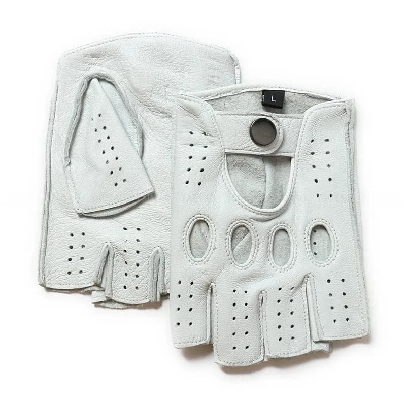 Genuine Soft Goatskin Leather Fingerless Half Finger Gloves Breathable Summer Non Slip For Men Driving Bike Motorcycle Gym